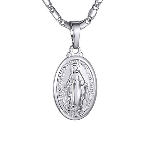 GOLDCHIC JEWELRY Collana con Pendente Medaglia Miracolosa Ovale, Pendente Madonna delle Grazie