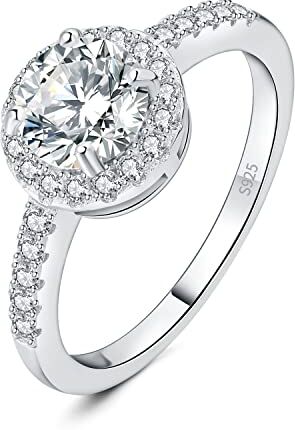 JewelryPalace 1ct Classico Anello Halo Donna Argento 925 con Cubica Zirconia, Diamante Simulato Anelli con Pietre Laterali, Semplice Fedine Fidanzamento Matrimonio in Argento Set Gioielli Donna 11.5