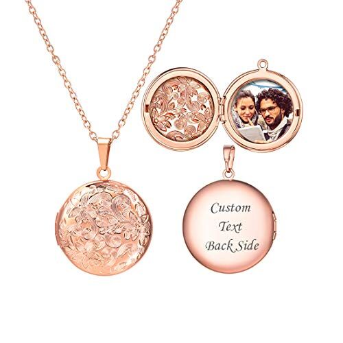 U7 Placcato Oro 18K Collana Pendente Donna Medaglione Ovale Fiore Porta Foto, Oro Rosa Catena Regolabile, Gioiello alla Moda, Regalo di Natale