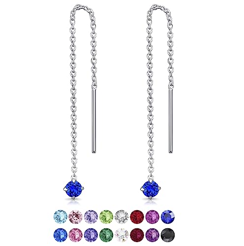 DTPsilver ® Orecchini Pendenti Donna con Catena in Argento 925 e Cristalli Swarovski® 3 mm Lovli Orecchini Punto Luce Orecchini Lunghi Donna Orecchini Blu Maestoso