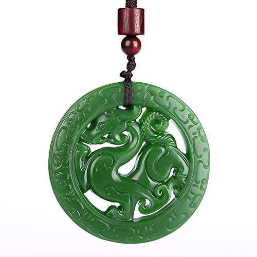 yigedan Ciondolo con drago intagliato in cavità Talismano a forma di moneta giada verde naturale, giada, giada, Giada, Giada