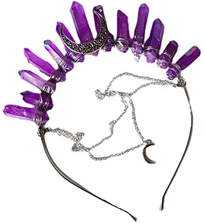 TSBB Cerchietto in cristallo viola con fiocco di quarzo naturale pietra grezza accessorio per capelli stile bohémien Tiara per matrimoni