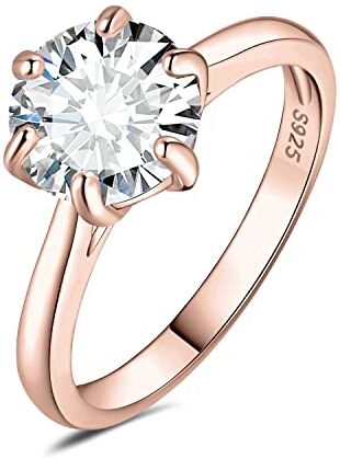 JewelryPalace 3ct Classico Anello Solitario Donna Argento 925 con Cubica Zirconia, Diamante Simulato Anelli con Pietra Rotonda, Semplice Fedine Fidanzamento in Oro Rosa Set Gioielli Donna 11.5