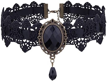 Prosy Black Lace Collane Gotico Pizzo Choker Pendente di Cristallo Halloween Cosplay Partito Diamante Collana Gioielli per le Donne e le Ragazze (Nero)