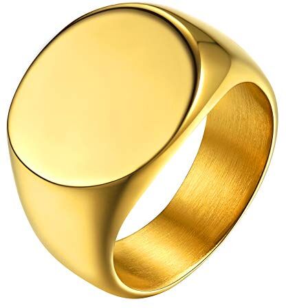 GOLDCHIC JEWELRY Anello Uomo Oro con Sigillo in Acciaio Inossidabile, Anello Oro Uomo per Rapper Taglia 14,5 Regalo per Uomo Ragazzo