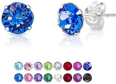 DTPsilver ® Orecchini Donna Argento 925 con Cristalli Swarovski® Elements Orecchini Punto Luce Orecchini Piccoli a Lobo Diametro 6 mm Orecchini Blu Zaffiro