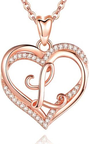 INFUSEU L Collana Iniziale Cuore Donna Lettera Gioielli Oro Rosa Cubic Zirconia CZ Ciondolo Collane per Donna Regali Femminili Romantico, Catena da 20 Pollici