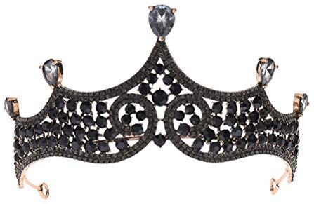 Lurrose barocco cristallo nero strass regina tiara gotico accessori per capelli da sposa per spettacoli promenade