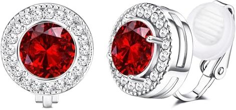 Morfetto 8MM Cubic Zirconia di cristallo Clip On orecchini con perno perla d'acqua dolce rotonda Orecchini non trafitto per le donne Birthstone colorato CZ Non piercing Clip su orecchini Rosso