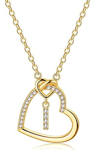 LIHELEI Collana Donna Argento, S925 Argento 26 Lettera Maiuscola Con Zirconi Collana Moglie Mamma Compleanno Natale Anniversario Festa Della Mamma Gioielli Donna Regalo I(Oro)