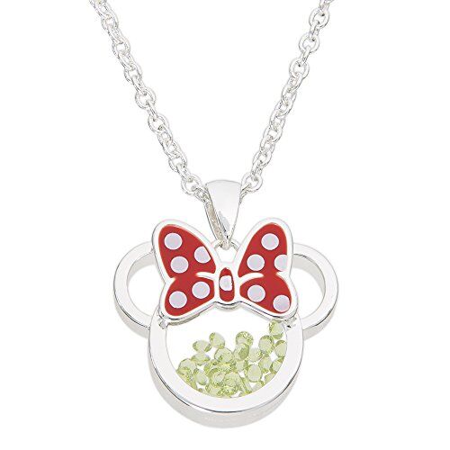 Disney Minnie Silver Plated Brass with Red Enamel Bow August Birthstone Floating Stone Necklace CF00308SAUGL-Q.PH