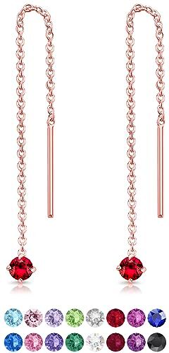 DTPsilver ® Orecchini Pendenti Rossi in Argento 925 Placcati Oro Rosa con 3 mm Cristalli Swarovski Rossi® Orecchini Rubino Orecchini Rossi Donna Orecchini Saliscendi Oro Rosa