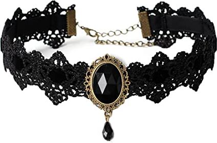 Caiguoer Black Lace Collar Catena Pendente Cristallo Collana Velluto Vintage Gem Collana Gotico Hollow Fiore Choker Gioielli Halloween Accessori per le Donne e le Ragazze (A)