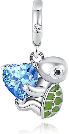 Annmors Ciondolo Argento Sterling 925 Charm Bead Compatibile Bracciale e Collane Europei Blue Murano Glass Turtle Dangle Perline zirconi Natale,San Valentino,festa della mamma,regalo per donne ragazze