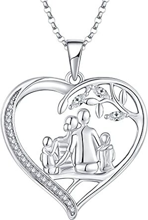 JO WISDOM Collana di Famiglia Albero della Vita Argento 925 Donna,Ciondolo con Catena Mamma Madre Figlia Papà Figlio Zirconia cubica 3A