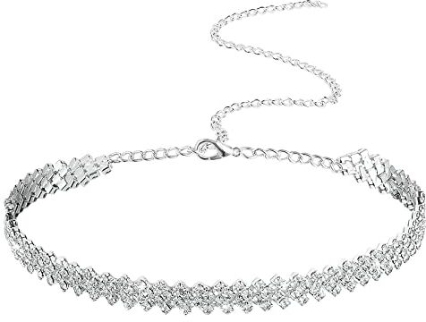 Yolev Collana DonnaArgento Girocollo Collana Strass con Diamante in Argento Collarino con Cristalli Diamanti Scintillanti Gioielli a Catena Accessori per Balli di Fine Anno Choker per Donna e Ragazze