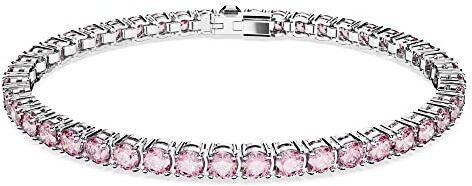 Swarovski Matrix Braccialetto Tennis, con Zirconia  a Taglio Tondo, Placcato in Tonalità Rodio, Taglia M, Rosa