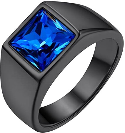 GOLDCHIC JEWELRY Anello Nero Per Uomo e Ragazzo, Anello In Acciaio Inossidabile Con Topazio Blu Anello con Pietra Blu Regalo per Padre Taglia 25