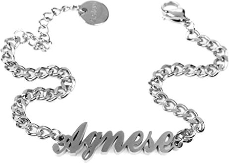 Flowers Bracciale in acciaio con Nome in Corsivo disponibile in due colorazioni dorato e argentato (Agnese Argentato)