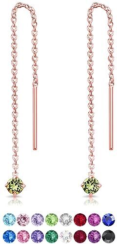 DTPsilver ® Orecchini Pendenti Donna con Catena in Argento 925 Placcato Oro Rosa e 3 mm Cristalli Swarovski Verdi Peridoto® Orecchini Donna Pendenti Oro Rosa Orecchini Peridoto