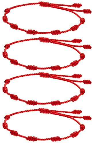 Clyhon 4Pcs Bracciale 7 Nodi e bracciale filo rosso del Destino Bracciale Kabbalah di corda per Sorte, Amicità e Amuleto Regolabile Protezione di Male di Occhio, per Coppia Amore Uomo e Donna