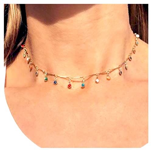 Inilbran Boho Colorato Gemma Collana Choker Arcobaleno Gemma Collane Choker Oro Più Colore Collana Smalto Vintage Collana Choker Gioielli Per Le Donne E Le Ragazze