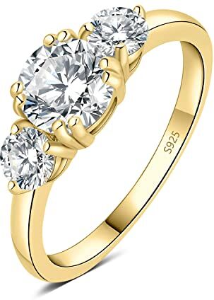 JewelryPalace 1ct Classico Anello a Tre Pietre Donna Argento con Cubica Zirconia, Anelli Dorati Donna 925 con Pietra a Taglio Rotondo, Fede Nuziale in Oro Anello Matrimonio Set Gioielli Donna 19.5