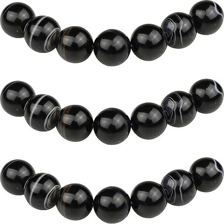 MJDCB 60 pezzi 6mm Agata Striata Nera Sciolto Perline in Pietra Semipreziose Naturale per Creazione Braccialetti Collane e Gioielli Pietre Dure per Bigiotteria Fai Da Te Rotonde