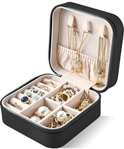 Larkumio Porta Gioielli Donna Bambina Uomo Portagioie da Viaggio Piccolo, Porta Gioie Ragazza Scatola Gioielli Portagioielli Jewelry Organizer Box per Collane, Orecchini, Bracciali, Nero