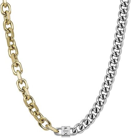 Armani Exchange Collana unisex, Collana a catena in acciaio inossidabile, Argento/Oro (2T Silver/Gold)