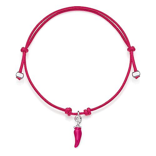 DOP Gioielli Gioielli DOP Bracciale Unisex Mini Cordino Fucsia con Charm Peperoncino Mini in Argento 925 e Smalto Fucsia Fatto a Mano in Italia (Fucsia)