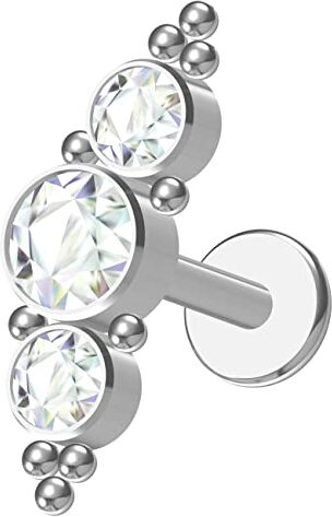 NewkeepsR Spessore 1,2mm Chirurgico Titanio Filettato Interno Zirconi Cubici Cluster Gemma Coppia Top Cartilagine Labret Stud