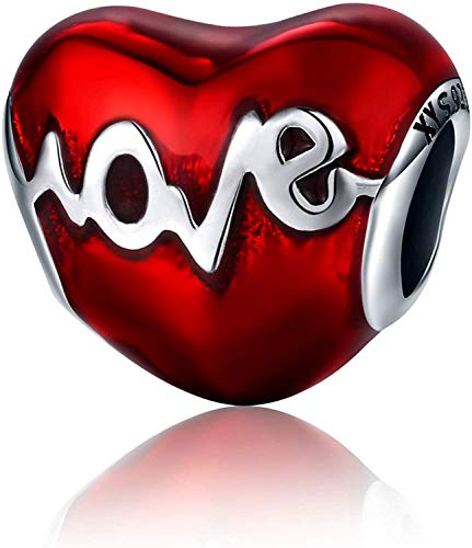 Annmors San Valentino Cuore d'amore Bead Charm Donna argento Ciondolo a forma di, in argento Sterling 925, compatibile con braccialetti e collane europe