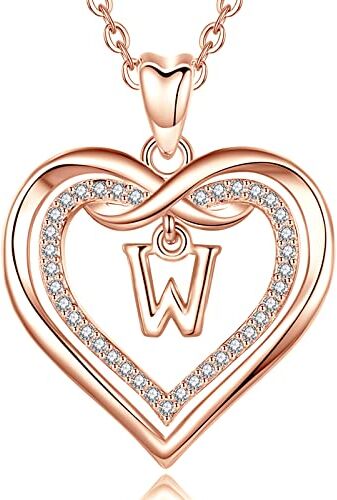 AEONSLOVE Collana Lettera Donna Ciondolo Nome Personalizzabile Collana Iniziale W Oro Rosa Regalo Compleanno Natale per Figlia Amica Ragazza