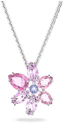 Swarovski Gema Collana Pendente, con Cristalli  a Tagllio Misto, Motivo Floreale, Placcata in Tonalità Rodio, Rosa