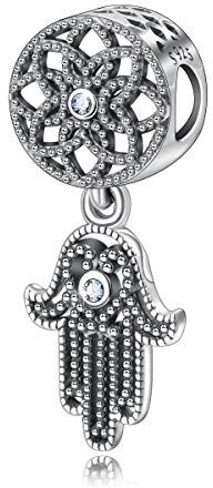 INFUSEU 925 Sterling Silver Bead Charms Charms per Gioielli per Braccialetto Collana Cavigliera con Palma dell'occhio del Diavolo e Disegno del Fiore di Loto