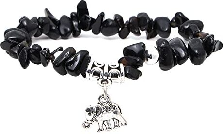 MILAKOO Bracciale con pietre preziose in tormalina nera Bracciale con elefante da donna Bracciale con 7 chakra pietre curative