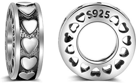 YASHUO Jewellery 2 perline distanziali in argento Sterling 925 massiccio, distanziatori in gomma, rotondi, per braccialetti con ciondoli di tipo europeo e Argento, colore: Love Spacer Bead, cod.