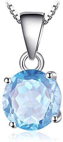 JewelryPalace Rotondo 2.5ct Naturale Cielo Blu Azzurro Topazio Birthstone Solitario Pendente Collana 925 Sterling Argento 45cm