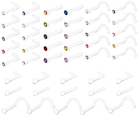 Rajnard 20G plastica Trasparente Flessibile Piercing al Naso per Il Lavoro Vite prigioniera a Forma di L Naso a Vite CZ Diamante Piercing Fermi per Le Donne Uomini Colore Trasparente