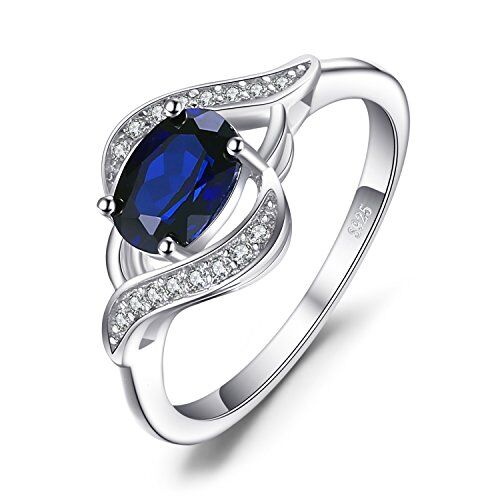 JewelryPalace Anello Solitario Donna Argento con Creato Zaffiro Blu, Anelli Donna Argento 925 con Pietra a Taglio Ovale, Semplice Fedina in Argento Anelli Anniversario Set Gioielli Donna 9.5