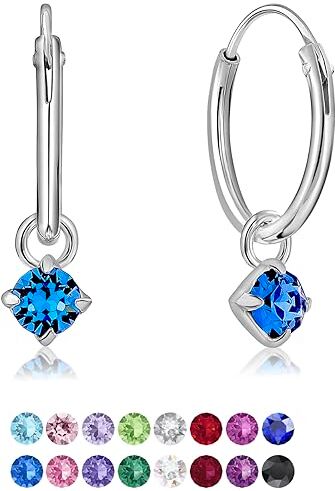 DTPsilver ® Orecchini a Cerchio Piccoli Argento 925 Pendenti Rotondi con 3 mm Cristalli Swarovski® Elements Spessore : 1.2 mm Diametro: 12 mm Colore: Blue Zaffiro