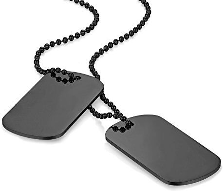 Flongo Pendente Ciondolo Personalizzato Incisione Acciaio Inossidabile Collana Militare, Collana da Uomo Personalizzata, Ciondolo Doppio Dog Tag, Argenteo 60cm (Nero DIY)