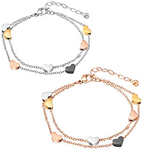 Haosell Cavigliera da donna a forma di cuore, con stelle, per donne e ragazze, in argento, oro rosa, elegante