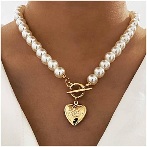 Cimenexe Vintage Cuore Collana Ciondolo Grande Perla Collana Girocollo Oro Toggle Catena Collane Lettera Iniziale Girocollo Gioielli Per Le Donne E Le Ragazze