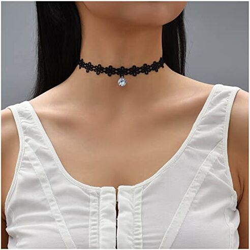 Cimenexe Bohémien Nero Pizzo Fiore Collana Girocollo Cristallo Collana Pendente Pizzo Nero Clavicola Collana Breve Tatuaggio Pizzo Collana Catena Vintage Fiore Pizzo Collana Girocollo Gioielli Per