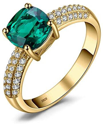 JewelryPalace 1.8ct Anelli Donna Argento 925 Simulato Smeraldo, Anello Dorato con Pietra Verde a Taglio Cuscino, Classico Anello Solitario, Promessa Fede Fidanzamento in Oro, Set Gioielli Donna 13