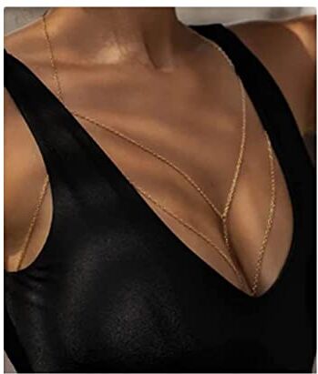 Clataly Bikini Bra Body Chain Sexy Croce Catena Del Seno Lingerie Accessori Della Collana Nightclub Gioielli Regolabili per Le Donne Ragazze (Oro)