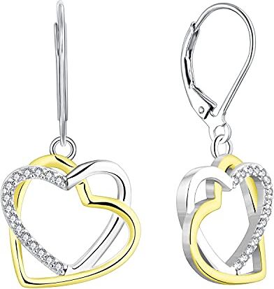 JO WISDOM Orecchini Cuore Argento 925 Donna con 3A Zirconi con con bicolore placcato,con Placcato in Oro Giallo