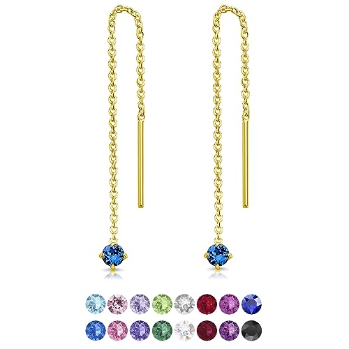 DTPsilver ® Orecchini Punto Luce Oro Placcato con Cristalli Swarovski Blu Zaffiro 3 mm Orecchini Lunghi Donna Argento 925 Placcato Oro Giallo Orecchini Blu Donna Orecchini Zaffiro Blu